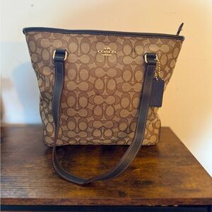 Coach Signature Monogram Canvas & Leather Tote